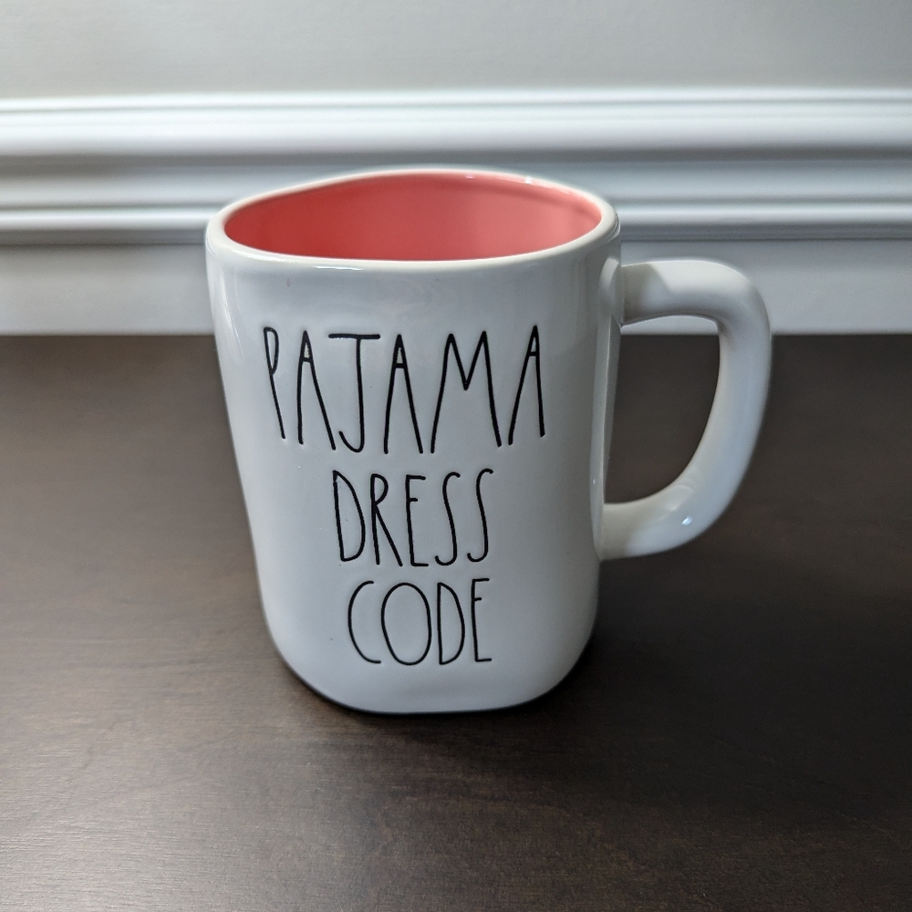 EUC Rae Dunn PAJAMA DRESS CODE 19.5oz Ceramic Mug with Pink Interior